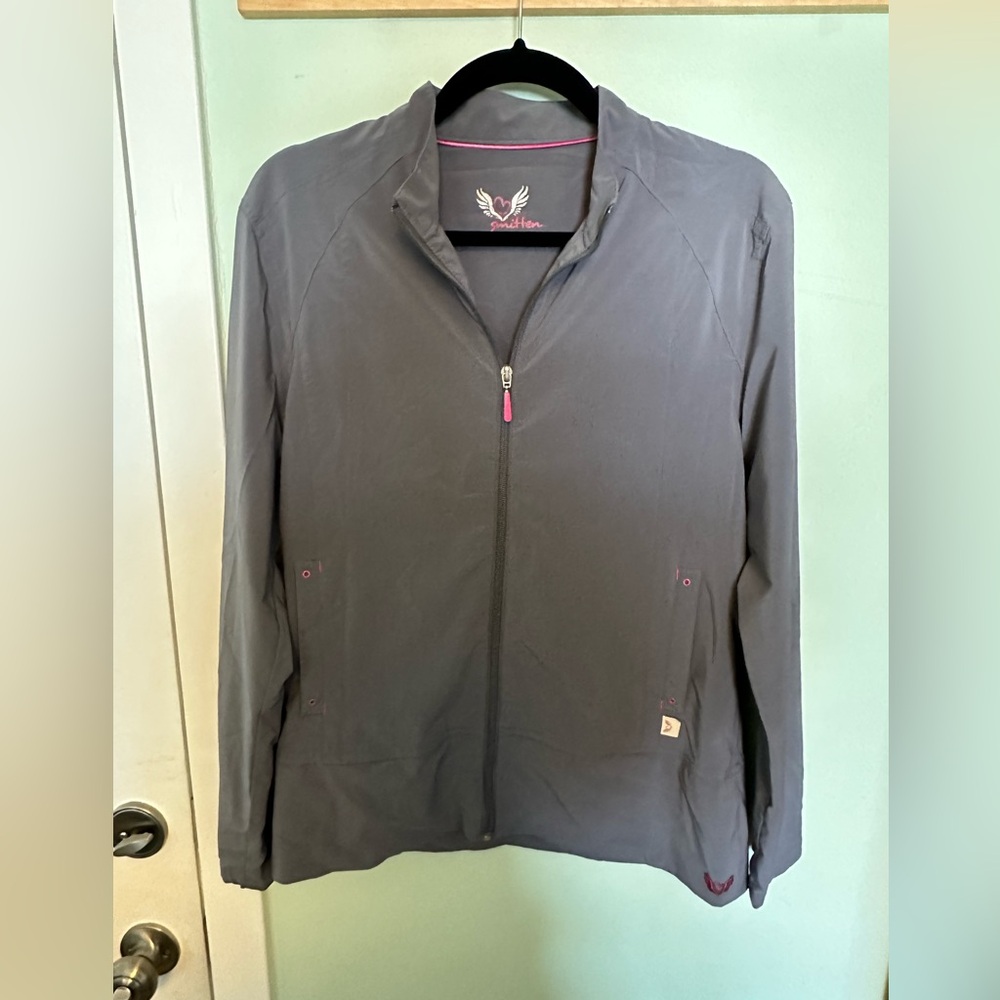 Smitten Charcoal nursing scrub jacket